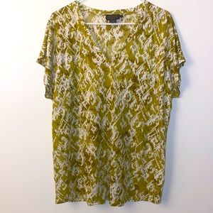2/$15 L Pendleton Yellow/Green/Brown/White Printed Linen V Neck Short Sleeve